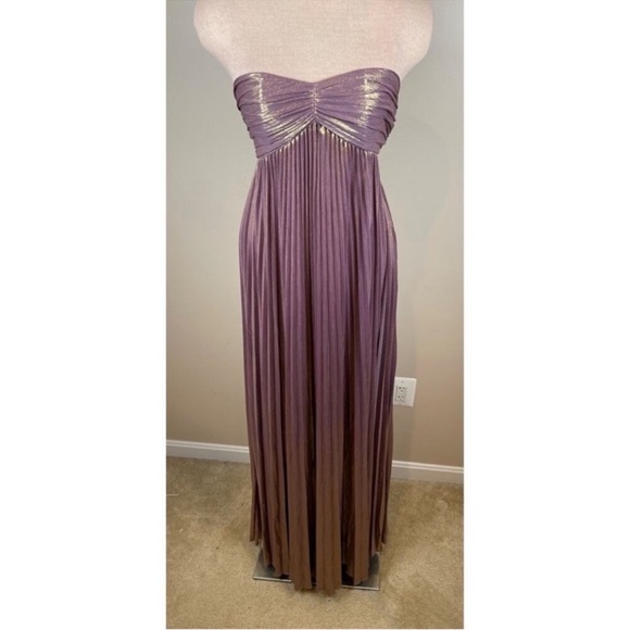 RETROFETE Lyanna Pleated Strapless Metallic Purple and Gold Maxi Dress Size XL - Picture 4 of 10